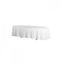 Tischdecke weiß, oval 400 x 255 cm für Bankettisch Ellipse 260x115x74 cm (L/B/H), für 10 Personen