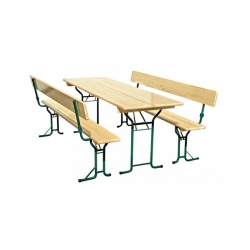 Bierzelttisch, 220 x 70 x 78 cm, für Bänke mit Rückenlehne hell mit grünen Füßen